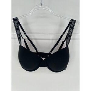PINK Balconette Push‎ Up Bra Women 34DD Black Logo Straps Underwire Comfort